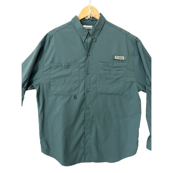 Columbia PFG Omni-Shade Vented Fishing Shirt Men’s Large Teal Long Sleeve - Picture 1 of 15